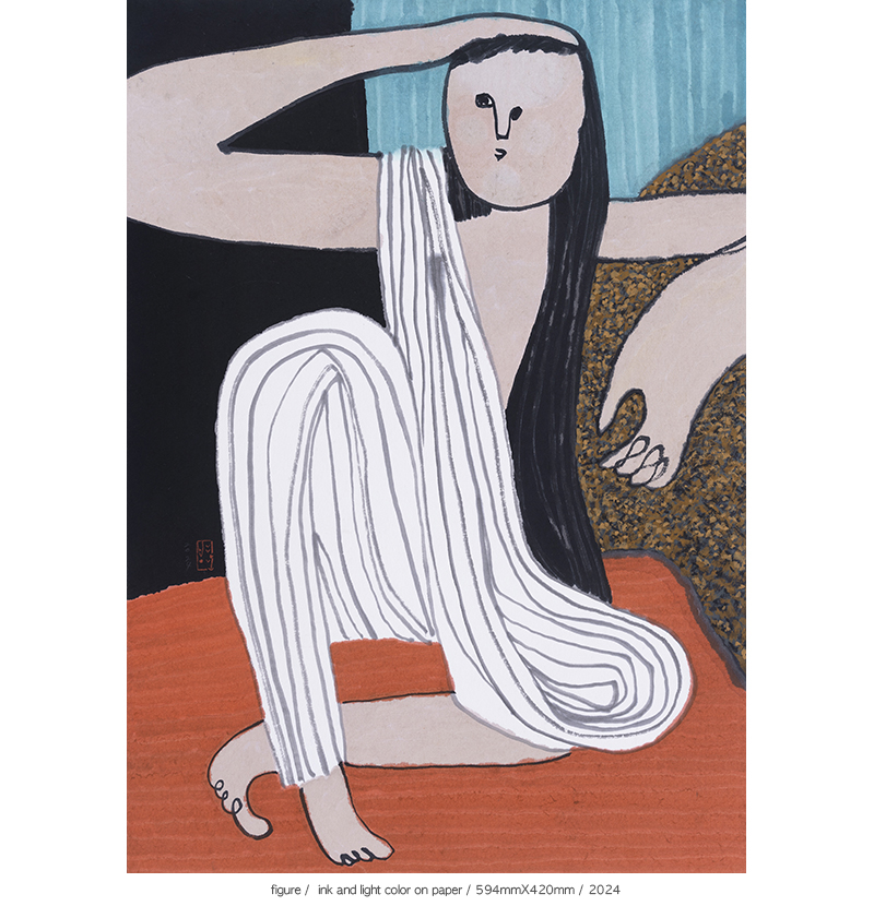 Jang Byeong Eun · Eastbrush · 张炳彥 · figure · ink_and_light_color_on_paper · 594mm_x_420mm · 2024